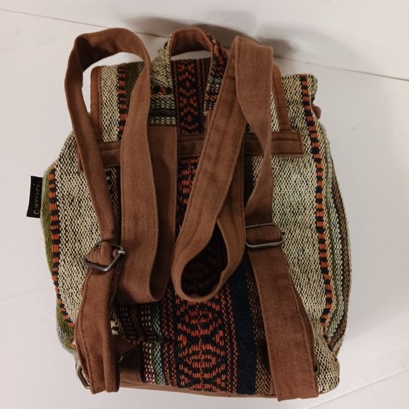 Catori Southwestern Drawstring Mini Backpack Bag Brown Blanket Canvas Tweed - Picture 8 of 15